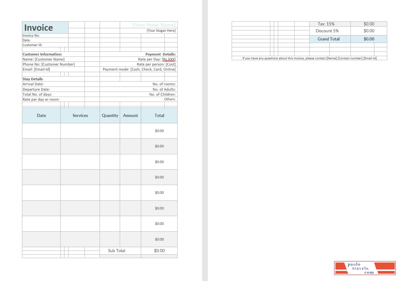 Hotel Invoice Template PSD template